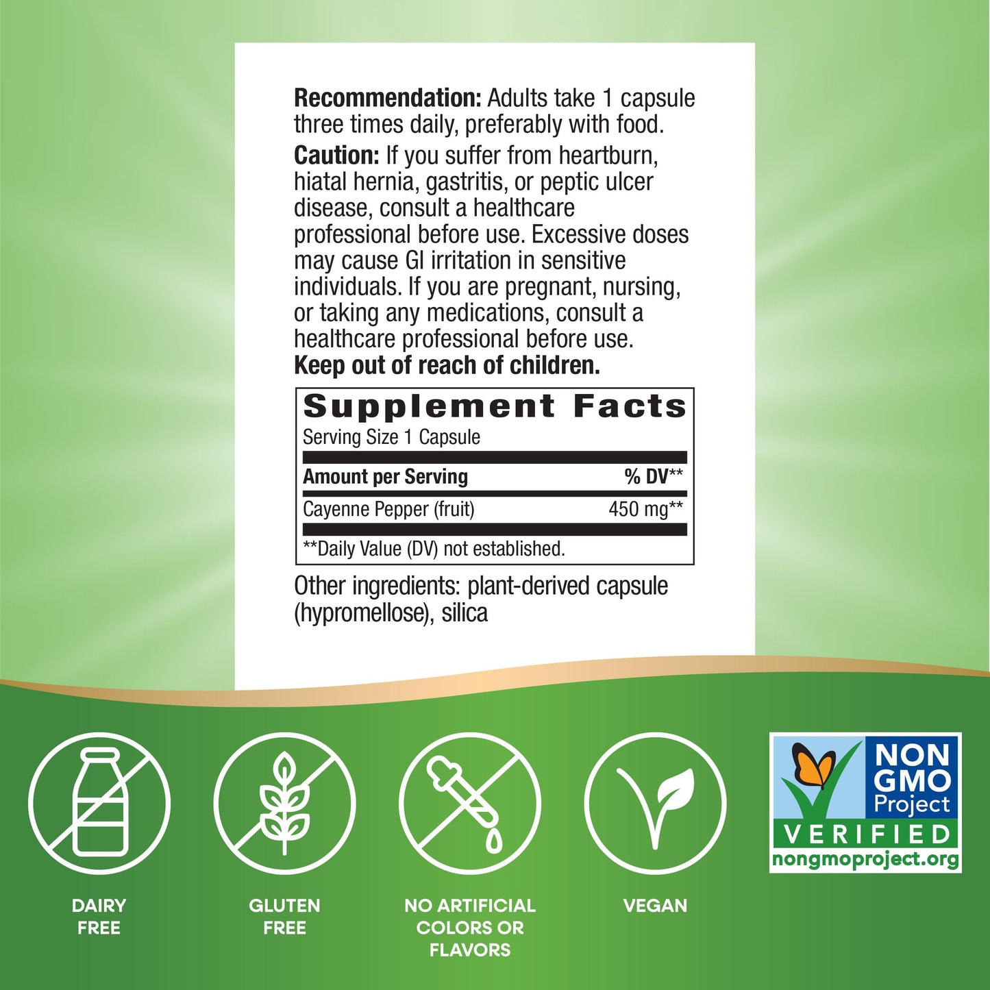 Nature's Way Cayenne Pepper Capsules, Traditional Digestion & Circulation Support*, Capsaicin, Non-GMO Project Verified, Gluten Free, 180 Vegan Capsules (Packaging May Vary)