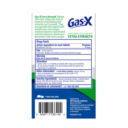 Gas-X Extra Strength Chewable Gas Relief Tablets with Simethicone 125 mg for Bloating Relief, Cherry - 72 Count