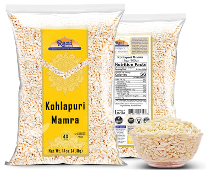 Rani Kohlapuri Mumra (Puffed Rice) 14oz (400g) ~ All Natural | No Color | Gluten Friendly | Vegan | NON-GMO | Kosher | No Salt or fillers | Indian Origin