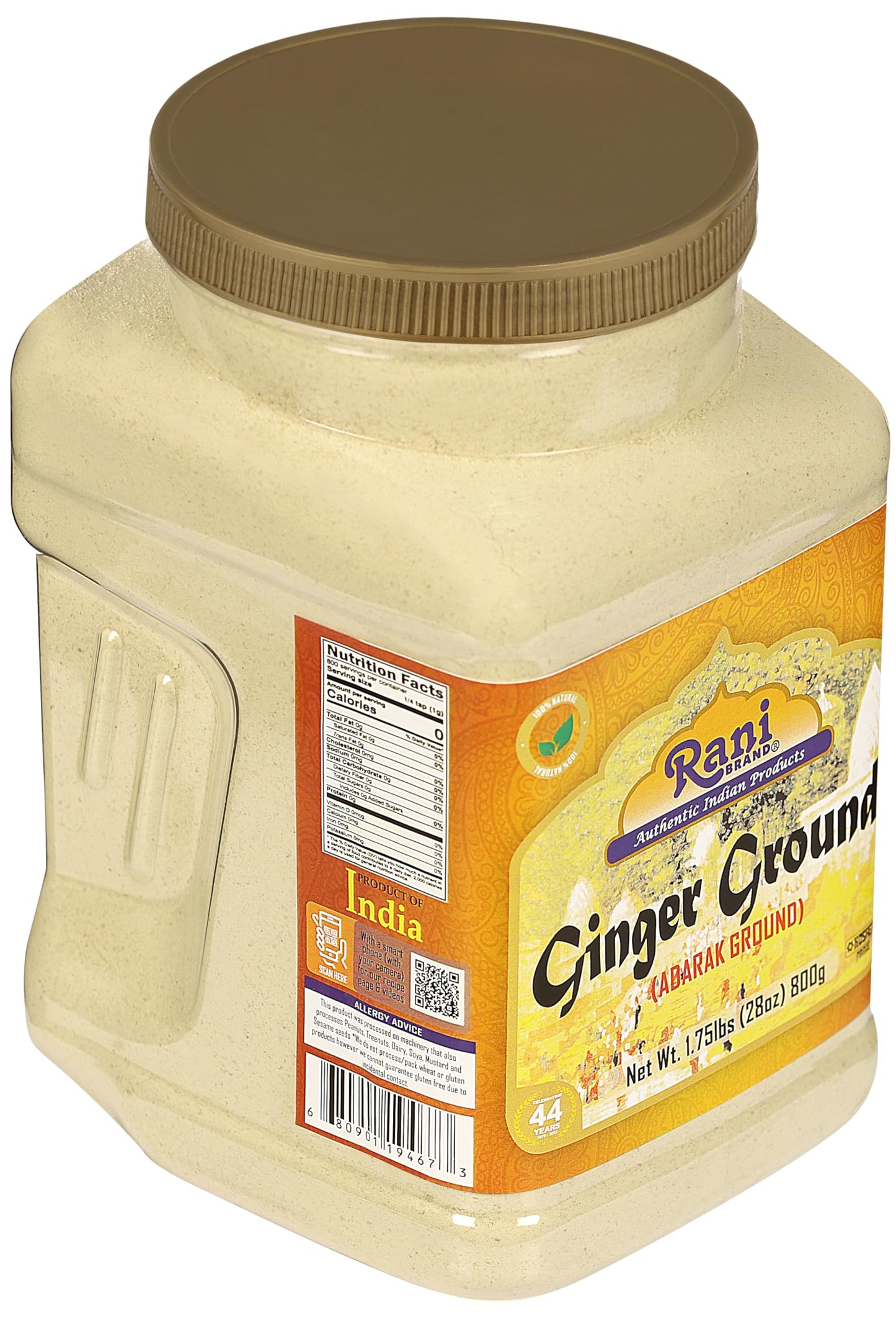 Rani Ginger (Adarak) Powder Ground, Spice 28oz (1.75lbs) 800g PET Jar ~ All Natural | Vegan | Gluten Friendly | NON-GMO | Kosher | Indian Origin