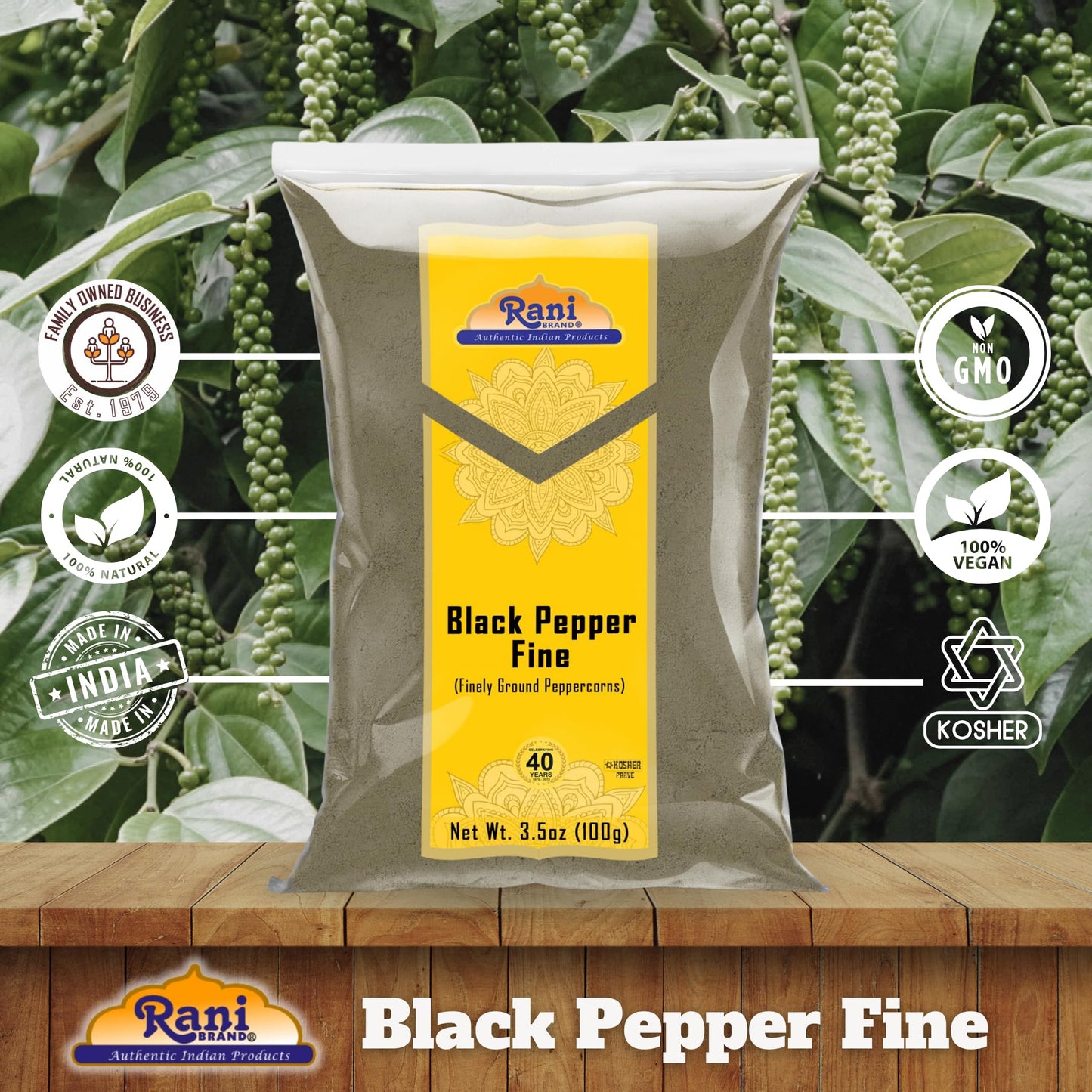 Rani Black Pepper Fine Powder 80 Mesh 3.5oz (100g) ~ All Natural | Vegan | Gluten Friendly | NON-GMO | Kosher | Product of Vietnam