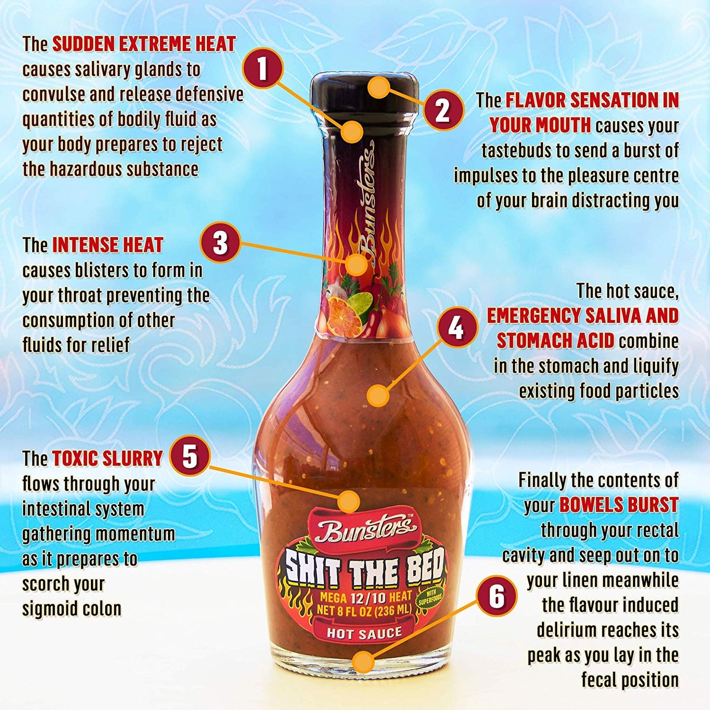 Bunsters Shit The Bed 12/10 Heat Hot Sauce - Chili Pepper with Aussie Fruit and Veg Plant Based, GMO, Gluten Free. The Perfect Hot Sauce Gift.