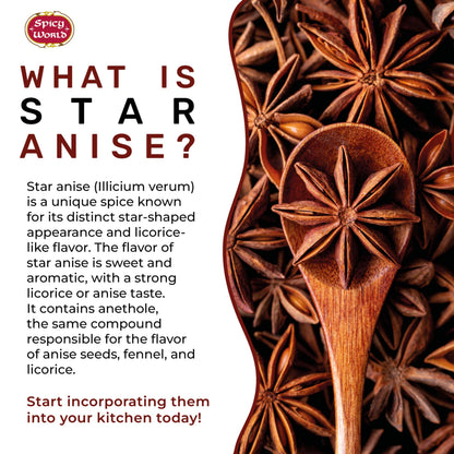 Star Anise Whole Pods 6 Oz Bag -Premium Quality, Vegan, All Natural, Dried, Great for Baking & Tea by Spicy World