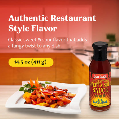 Sun Luck Restaurant Sweet & Sour Sauce 14.5 oz Bottle – Classic Sweet-Tangy Dipping Sauce for Egg Rolls & Appetizers; Great Marinade & Glaze for Chicken & Pork.