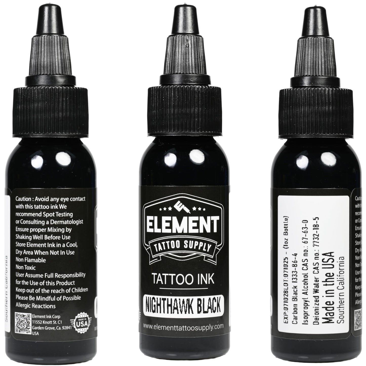 Element Tattoo Supply Nighthawk Black Tattoo Ink - Permanent Solid Black Color for Outlining, Shading & Blending, Professional Grade, Vegan, Non-Toxic & Safe for Human Skin, 1 oz Bottle