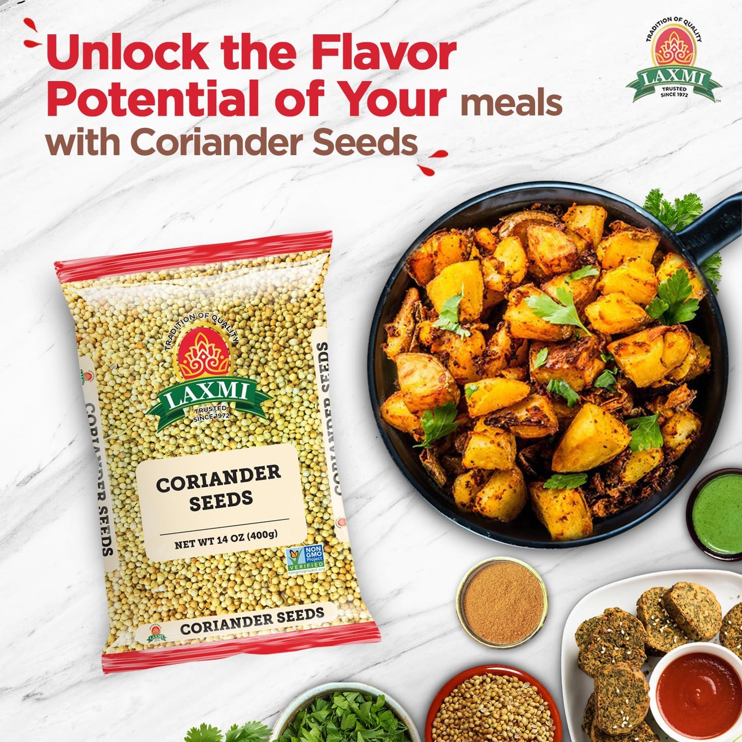 Laxmi Coriander Seeds, Whole 400gms (14oz) | Pure, premium quality and high value Coriander | Natural Coriander Seeds | Non-GMO certified |