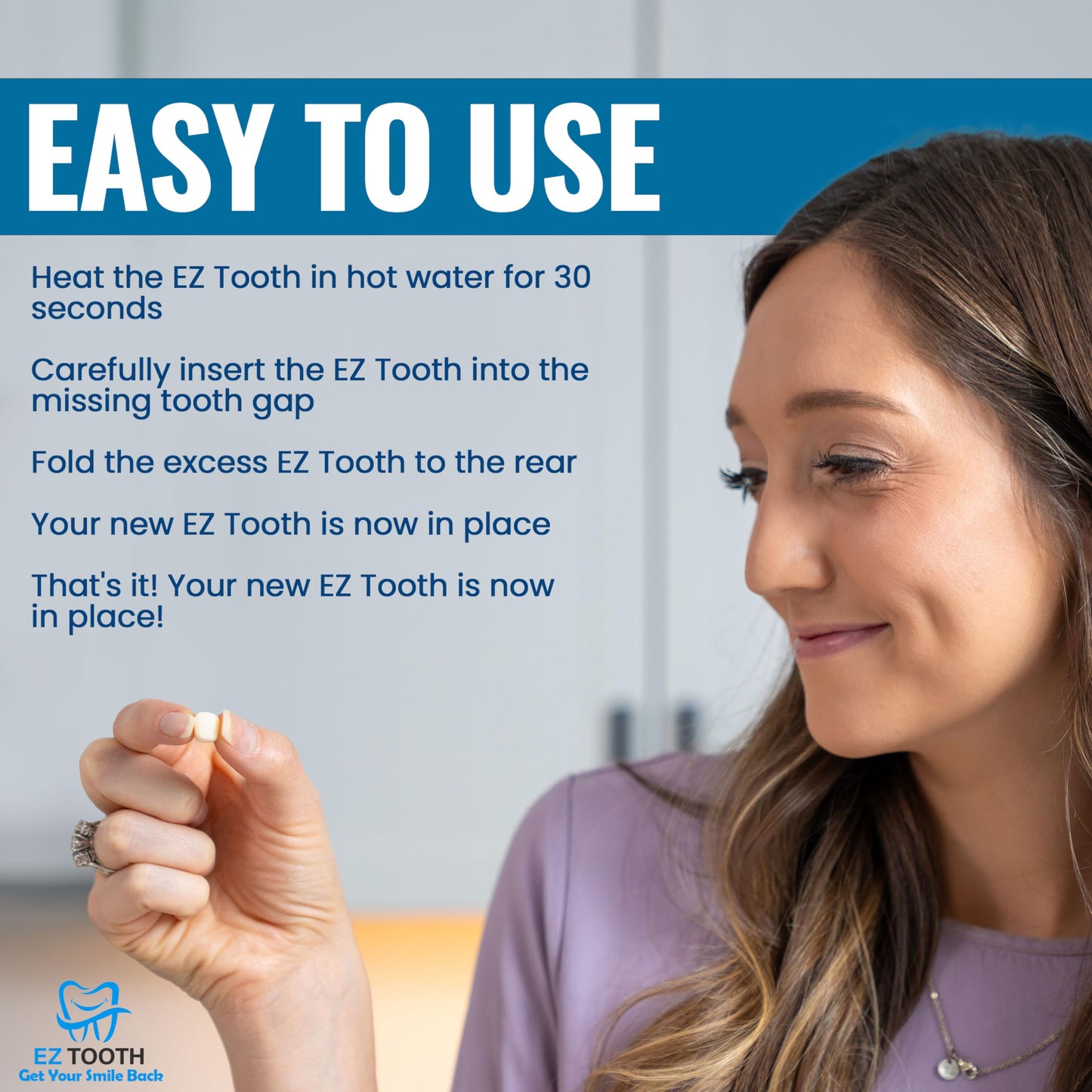 EZ Tooth - Amazing Temporary Tooth - Preformed Tooth - Replacement Kit for Missing Tooth - Instant Repair Temp Teeth - Natural and Bright Shade - Patent Pending (Bright Shade)