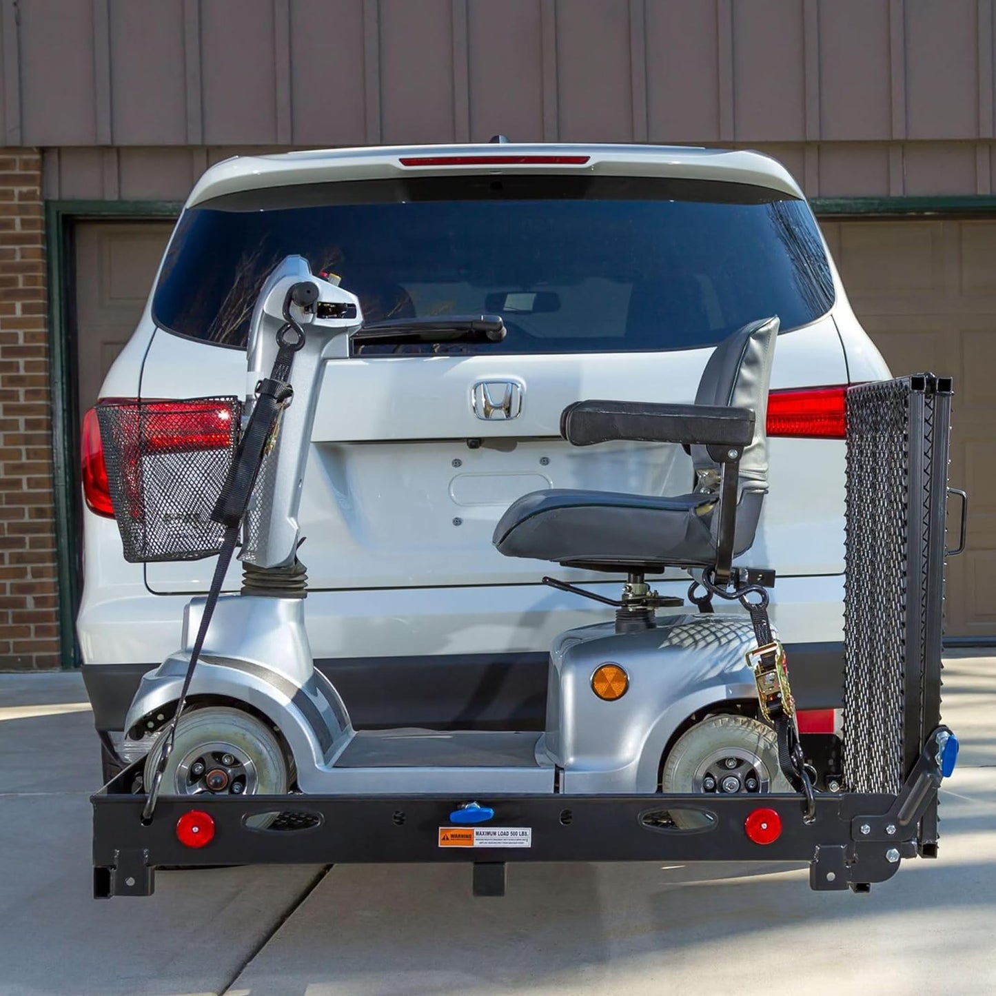 Silver Spring Folding Steel Wheelchair Carrier with Ramp & Hitch Mount, 48" x 27.75", Black - Heavy-Duty and Foldable Mobility Carrier for Scooter Vehicles and Wheelchairs