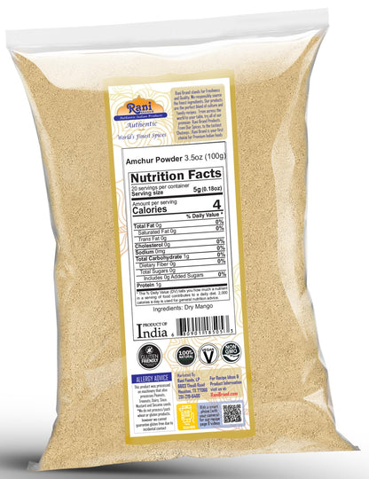 Rani Amchur (Mango) Ground Powder Spice 3.5oz (100g) ~ All Natural, Indian Origin | No Color | Gluten Friendly | Vegan | NON-GMO | Kosher | No Salt or fillers