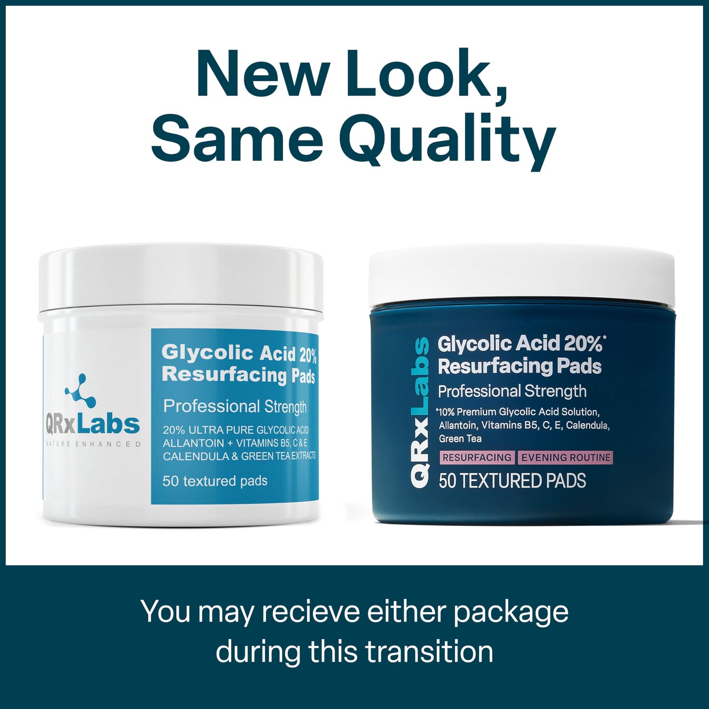QRxLabs Glycolic Acid Pads - 20% Resurfacing Pads AHA for Face & Body - Exfoliates Skin Surface and Reduces Appearance of Fine Lines and Wrinkles - Acne Treatment Clearing - Daily Pads - 50ct