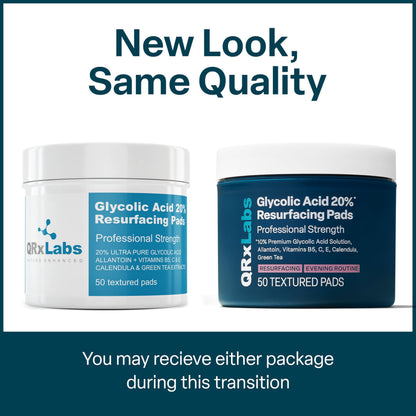 QRxLabs Glycolic Acid Pads - 20% Resurfacing Pads AHA for Face & Body - Exfoliates Skin Surface and Reduces Appearance of Fine Lines and Wrinkles - Acne Treatment Clearing - Daily Pads - 50ct