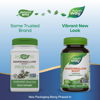 Nature's Way Marshmallow Root - Plant-Based Herbal Supplement for Traditional Digestive Support* - Daily Wellness Supplement - Vegan, Gluten-Free & Dairy-Free - 100 Count (50 Servings)