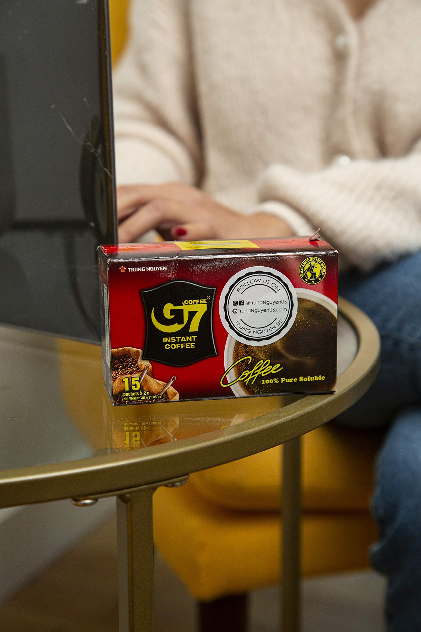 Trung Nguyen — G7 Instant Coffee — Pure Black — 100% Soluble Coffee — Strong and Bold — Instant Vietnamese Coffee (15 Packets/Box, 3 Pack)