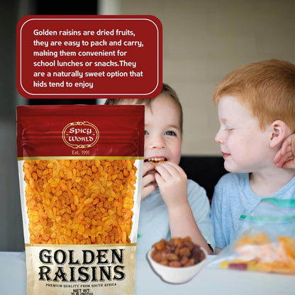 Spicy World Golden Raisins 2 LB Bulk Bag - Sweet & Seedless Sultanas from South Africa | | Perfectly Dried for Natural Sweetness | Ideal Dried Fruit Snack | For Baking & More | No Added Sugar