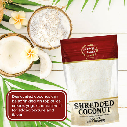 Spicy World Shredded Coconut Powder 1.5 Pound Bulk Bag (Desiccated Coconut) - Unsweetened & Finely Shredded Powdered - Great for Baking, Smoothies and More!