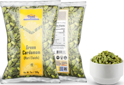 Rani Green Cardamom Pods Spice (Hari Elachi) 7oz (200g) ~ All Natural | Vegan | Gluten Friendly | NON-GMO | Kosher | Product of India