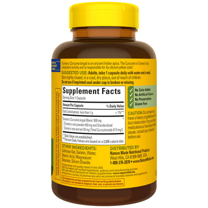 Nature Made Turmeric Curcumin 500 mg, Turmeric Curcumin Supplement for Antioxidant Support, Herbal Supplements, 120 Capsules, 120 Day Supply
