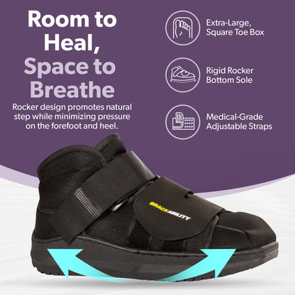 BraceAbility Closed Toe Medical Walking Shoe - Lightweight Broken Toe Cast Boot, Fracture Foot Brace for Metatarsal Stress Fracture, Post-op Bunion, Hammertoe Surgery Recovery - For Men or Women (XL)