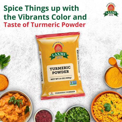 Laxmi Turmeric Powder - 14oz (400g) | Nutrient-Rich Natural Turmeric Powder | Non-GMO certified | Guaranteed Quality and Taste
