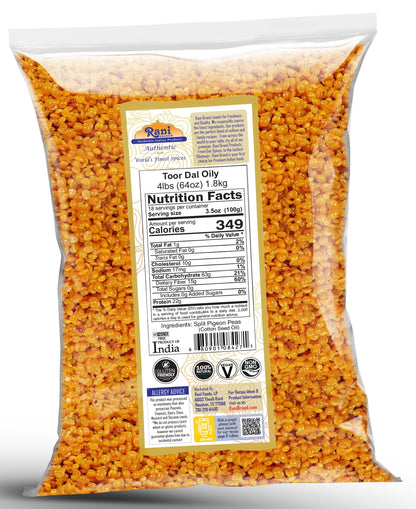 Rani Toor Dal (Split Pigeon Peas) Oily, 64oz (4lbs) 1.81kg Bulk ~ All Natural | Gluten Friendly | NON-GMO | Vegan | Indian Origin