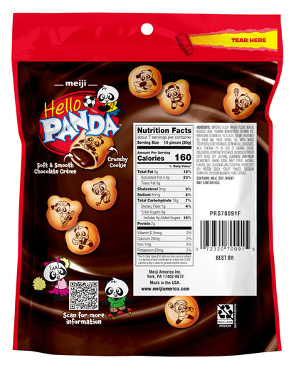 Meiji Hello Panda Cookies, Chocolate Crème Filled, Resealable Package - 7 oz, Pack of 6 - Bite Sized Cookies with Fun Panda Sports