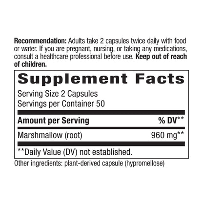 Nature's Way Marshmallow Root - Plant-Based Herbal Supplement for Traditional Digestive Support* - Daily Wellness Supplement - Vegan, Gluten-Free & Dairy-Free - 100 Count (50 Servings)