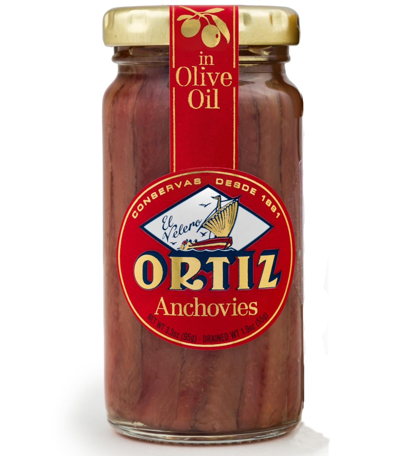 Ortiz Anchovies in Extra Virgin Olive Oil, Firm Buttery Fillets with a Rich Umami Taste, Wild Caught in Spain, Great for Pizza, Pasta and Caeser Salad, 3.3oz Glass Jar (Pack of 3)