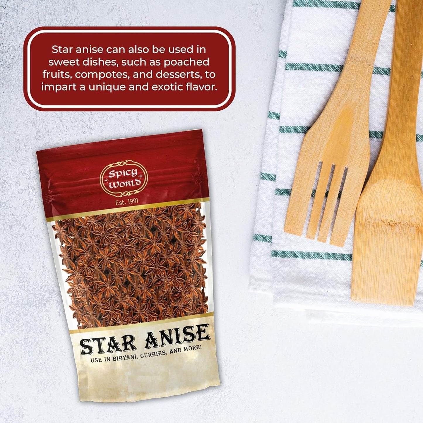 Star Anise Whole Pods 6 Oz Bag -Premium Quality, Vegan, All Natural, Dried, Great for Baking & Tea by Spicy World