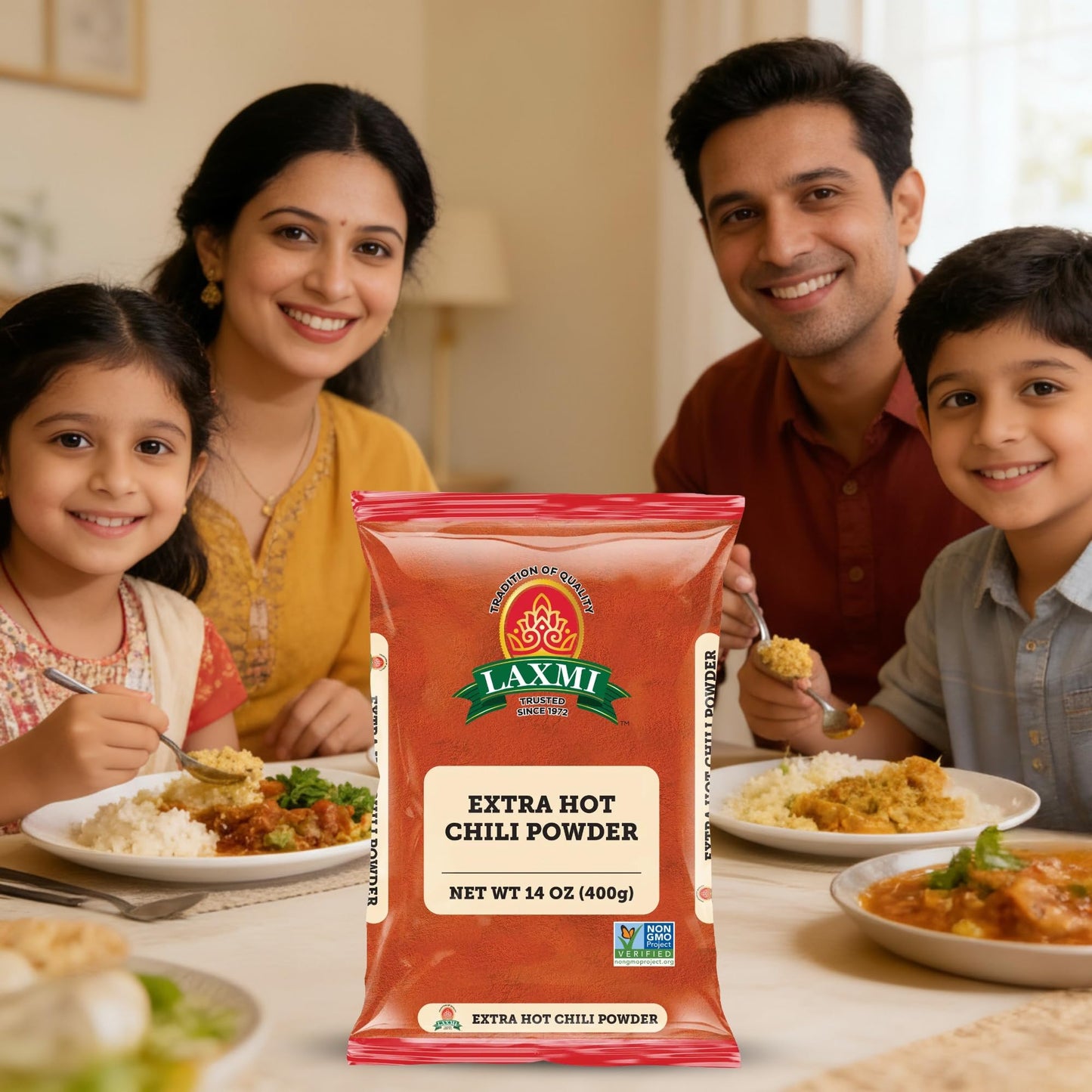 LAXMI Kashmiri Xtra Hot Chili Powder - Authentic Indian Red Chili Seasoning - NON-GMO - 7 oz Cooking Spice
