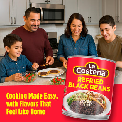 La Costeña Refried Black Beans - Ready-to-Eat Canned Refried Beans for Mexican Food, Mexican Rice, Nacho Bean Dip, Bean Burrito, Burger, Carne Asada, Fajita & Taco Seasoning - 20.5oz, 12 Pack Cans