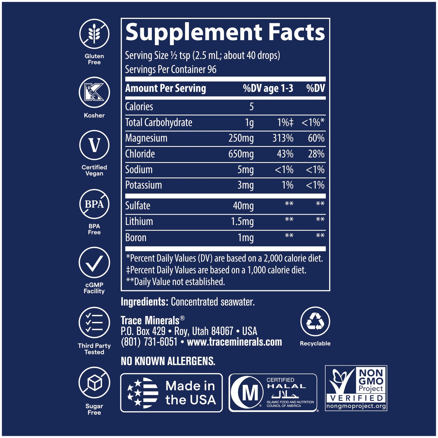 Trace Minerals ConcenTrace Trace Mineral Drops | Supports Energy, Digestion, Bone Health & Hydration, 70+ Ionic w/Magnesium, Chloride & Potassium | Keto, Vegan & Non-GMO | 48 Servings