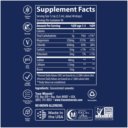 Trace Minerals ConcenTrace Trace Mineral Drops | Supports Energy, Digestion, Bone Health & Hydration, 70+ Ionic w/Magnesium, Chloride & Potassium | Keto, Vegan & Non-GMO | 48 Servings