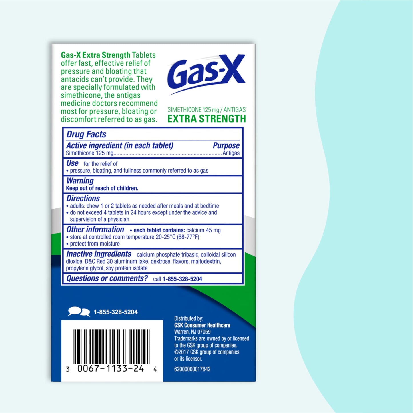 Gas-X Extra Strength Chewable Gas Relief Tablets with Simethicone 125 mg for Bloating Relief, Cherry - 72 Count