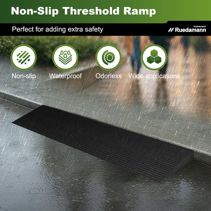Ruedamann 1" Rise Threshold Ramp for Doorways, Sturdy Rubber Threshold Ramp, Non-Slip Power Door Ramps for Wheelchairs is Adjustable and Cuttable for Doorways,Curb, Scooters, Driveways