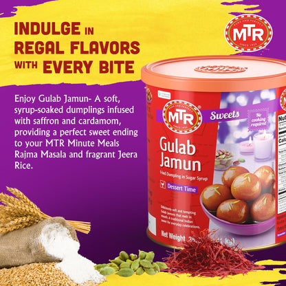 MTR Gulab Jamun – Traditional Indian Sweet – Soft & Melt-in-the-Mouth Texture – Easy to Prepare at Home – No Preservatives – 35.7 oz
