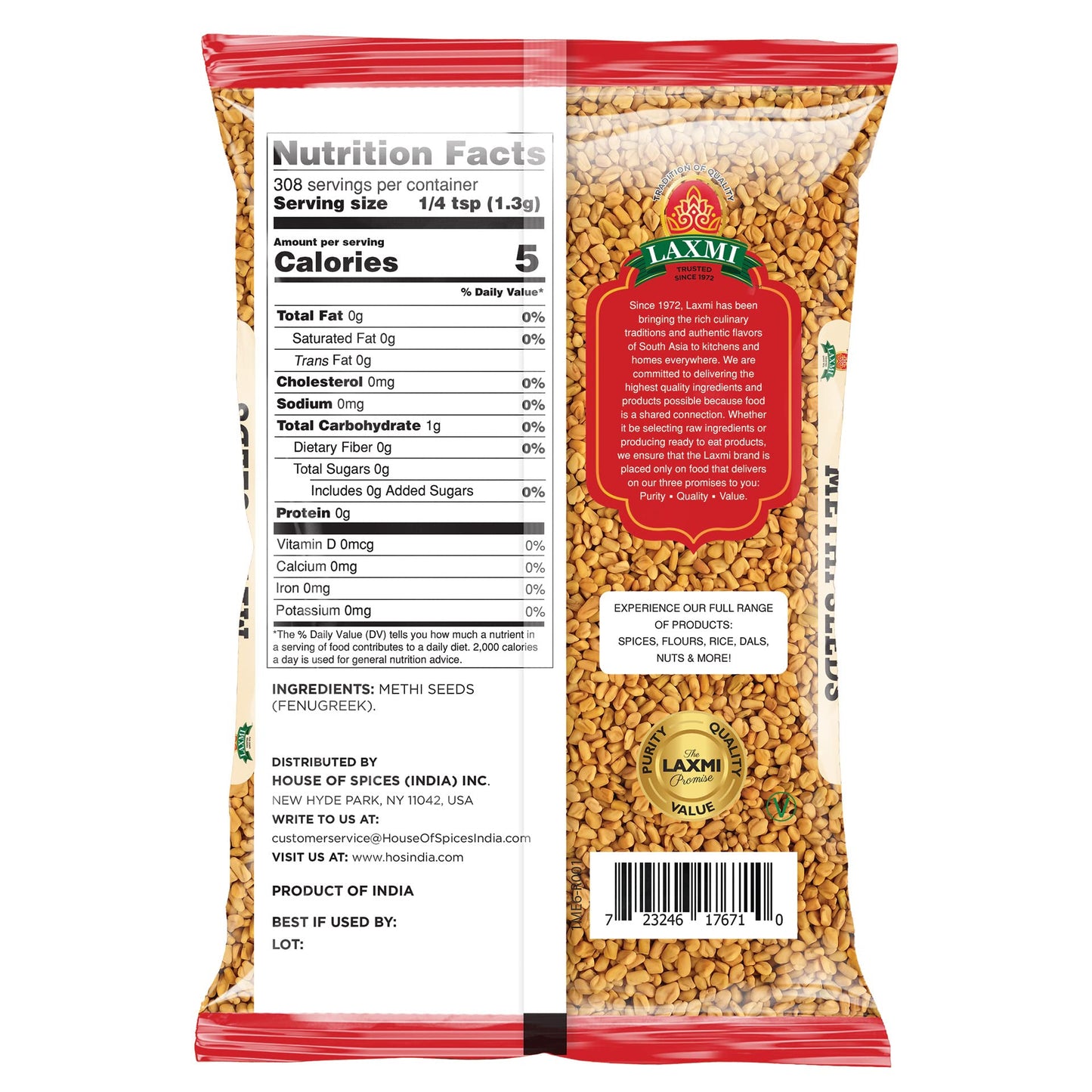 Laxmi Traditional Indian Spices - Methi Seeds (Fenugreek Seeds), 14oz