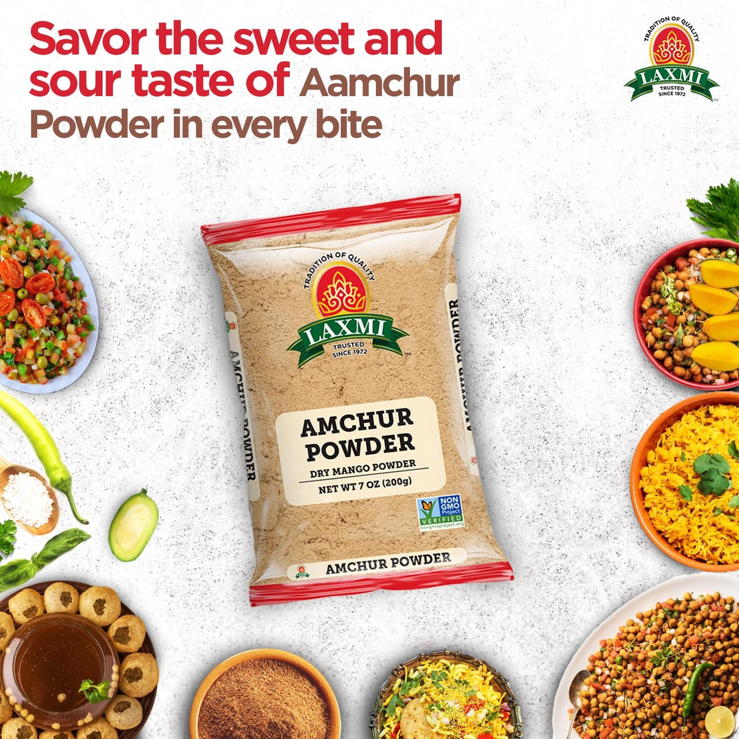 Laxmi Amchur Powder (Dried Mango Powder) - 200gms (7oz) | Dried and powdered green mango Amchoor Powder | Non GMO certified |Pure Powdered Green Mango