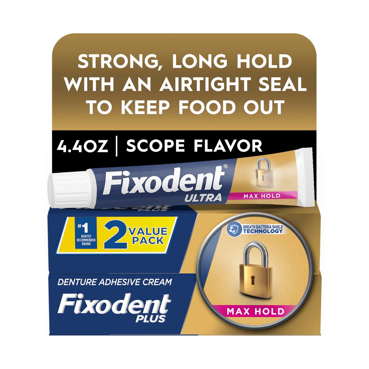 Fixodent Ultra Max Hold Denture Adhesive, 2.2 Oz (Pack of 2)