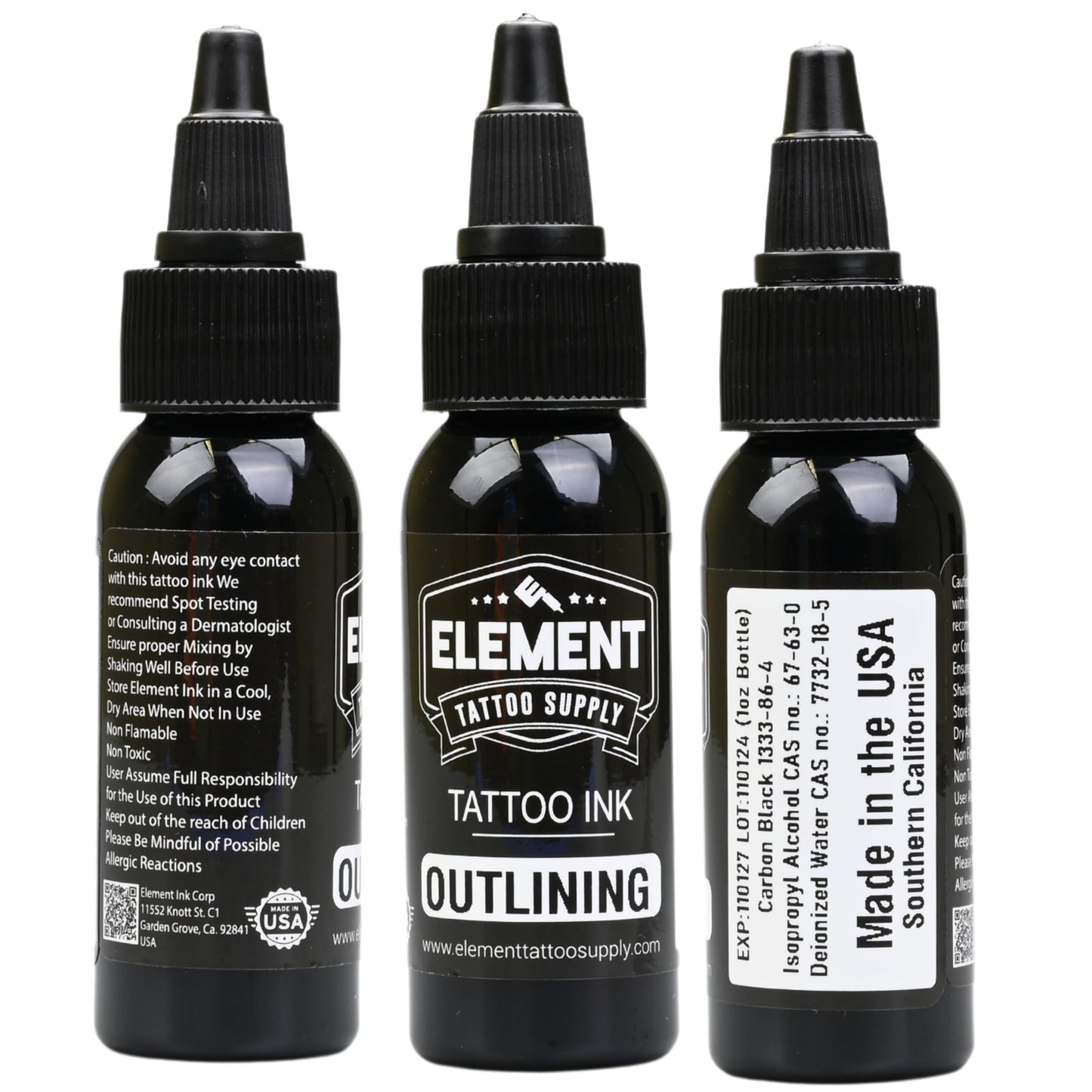Element Tattoo Supply Nighthawk Black Tattoo Ink - Permanent Solid Black Color for Outlining, Shading & Blending, Professional Grade, Vegan, Non-Toxic & Safe for Human Skin, 1 oz Bottle