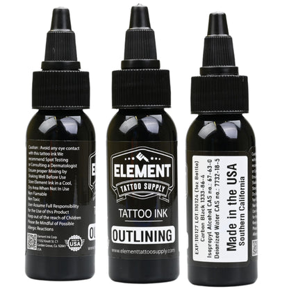 Element Tattoo Supply Nighthawk Black Tattoo Ink - Permanent Solid Black Color for Outlining, Shading & Blending, Professional Grade, Vegan, Non-Toxic & Safe for Human Skin, 1 oz Bottle