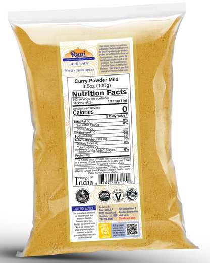 Rani Curry Powder Mild (10-Spice Authentic Indian Blend) 3.5oz (100g) ~ All Natural | Salt-Free | NO Chili or Peppers | Vegan | No Colors | Gluten Friendly | NON-GMO | Kosher | Indian Origin