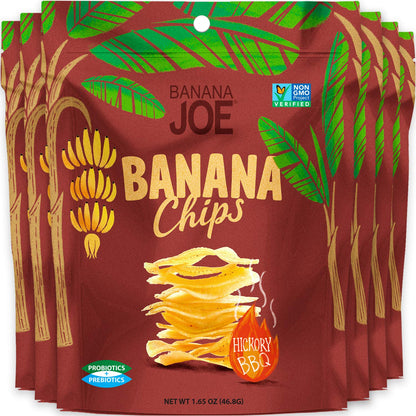 Banana Chips - Dried Bananas Gluten Free Chips (Hickory BBQ) Dehydrated Fruits Healthy Chip Snacks For Adults & Kids - Vegan Paleo non gmo Dried Fruits Snacks (From 100% Banana) 6 Packs