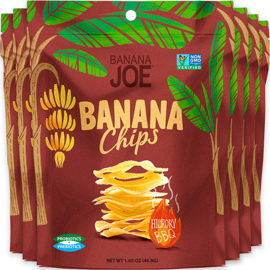 Banana Chips - Dried Bananas Gluten Free Chips (Hickory BBQ) Dehydrated Fruits Healthy Chip Snacks For Adults & Kids - Vegan Paleo non gmo Dried Fruits Snacks (From 100% Banana) 6 Packs