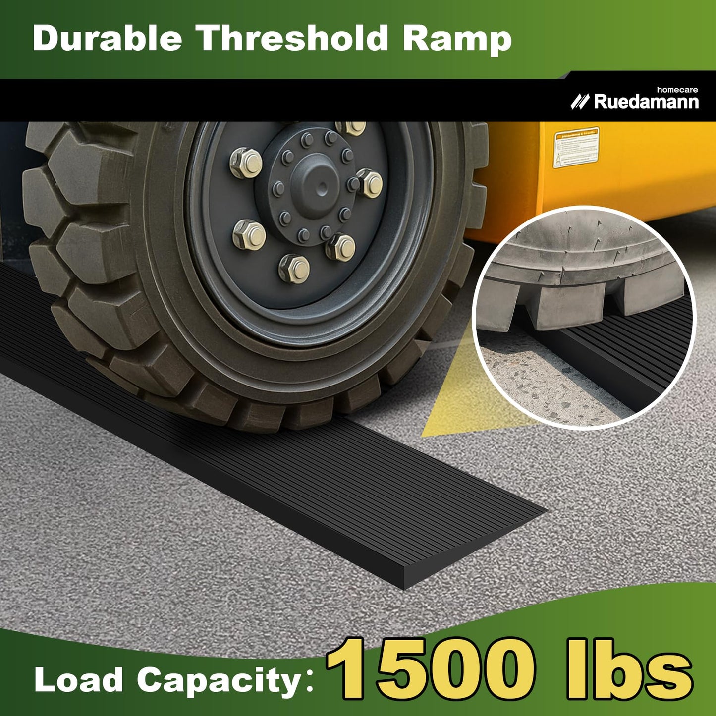 Ruedamann 1" Rise Threshold Ramp for Doorways, Sturdy Rubber Threshold Ramp, Non-Slip Power Door Ramps for Wheelchairs is Adjustable and Cuttable for Doorways,Curb, Scooters, Driveways