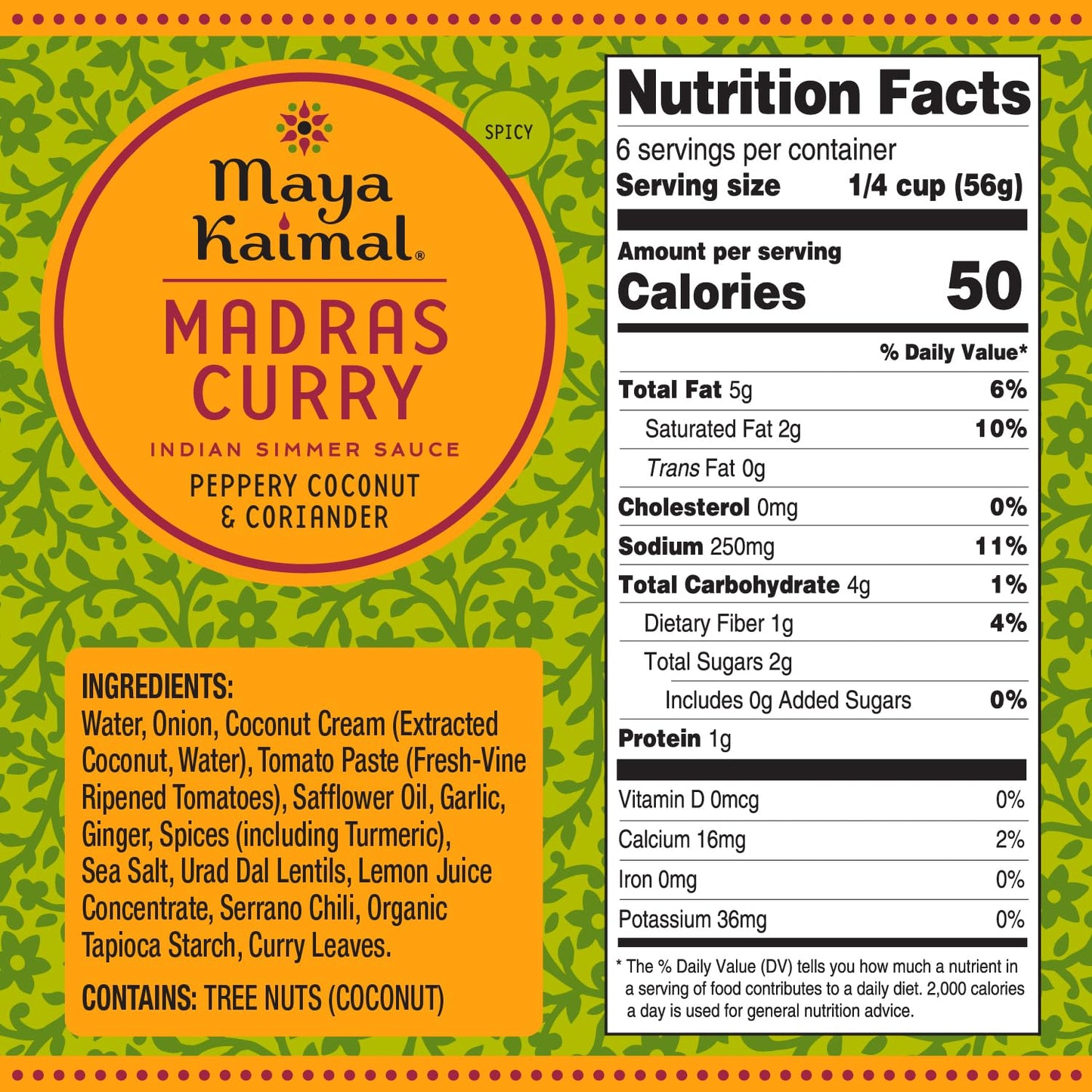 Maya Kaimal Madras Curry Sauce, 12.5 oz, Spicy Indian Simmer Sauce with Peppery Coconut and Coriander. Vegan, Gluten Free, Non-GMO Project Verified, Vegetarian