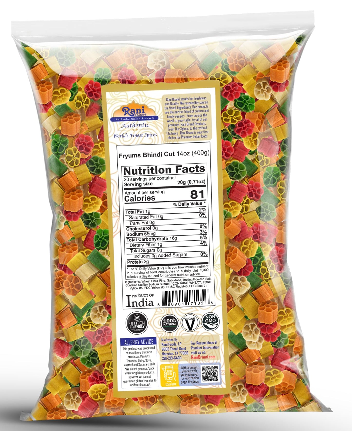 Rani Far Far / Fryums (Wheat & Tapioca Pellet) Bhindi Shape 14oz (400g) ~ Vegan, Kosher, Uncooked, Used to Make Papad, Bhungra / Chip Snack