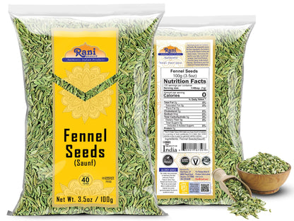 Rani Fennel Seeds (Saunf Sabut) Whole Spice 3.5oz (100g) ~ All Natural | Gluten Friendly | NON-GMO | Kosher | Vegan | Indian Origin