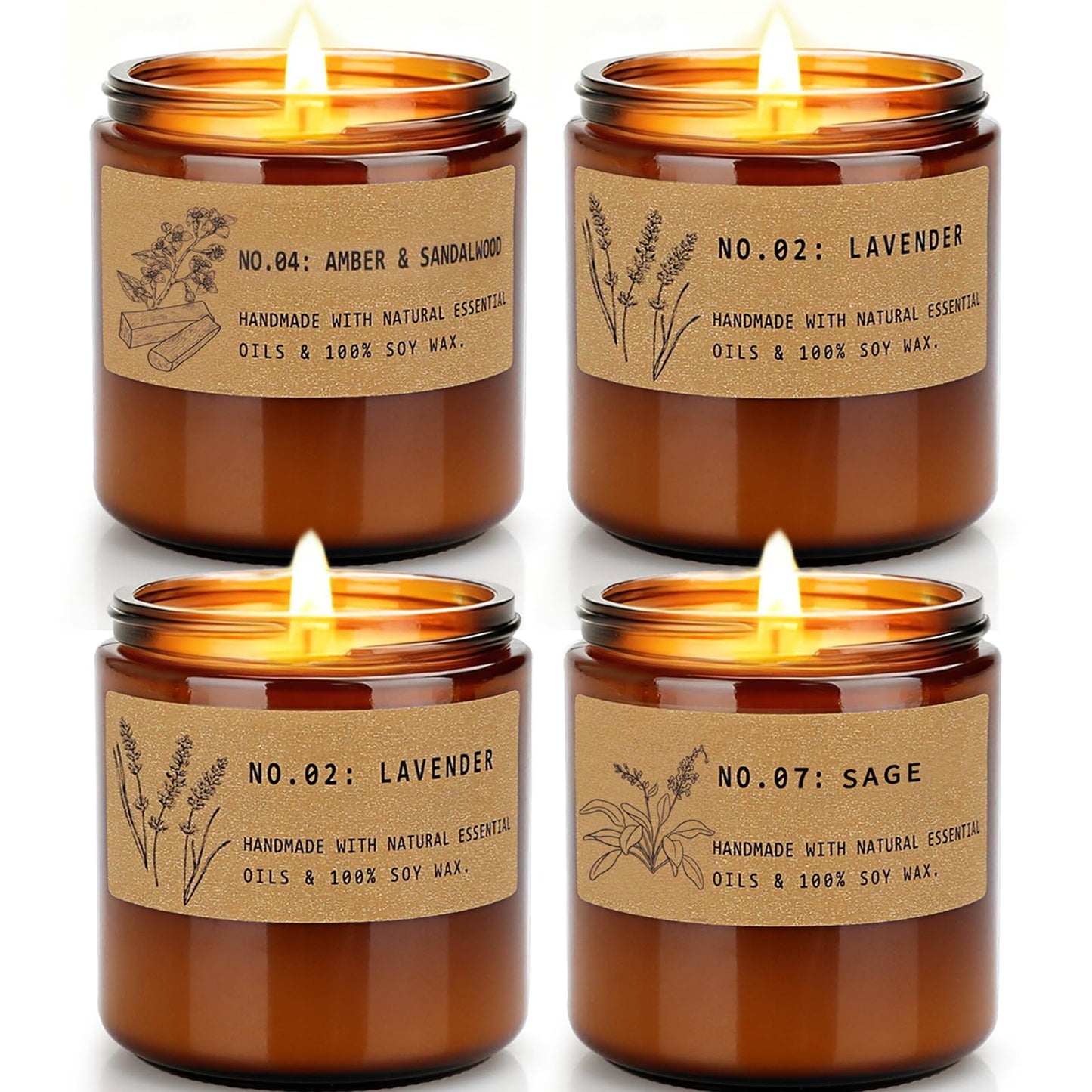 Scented Candles for Women – Large 36 oz Scented Candle Gift Set for Birthday Valentine's Day, Natural Soy Wax Amber Jar Candles with Lavender & Sage, 4-Pack Aromatherapy Set