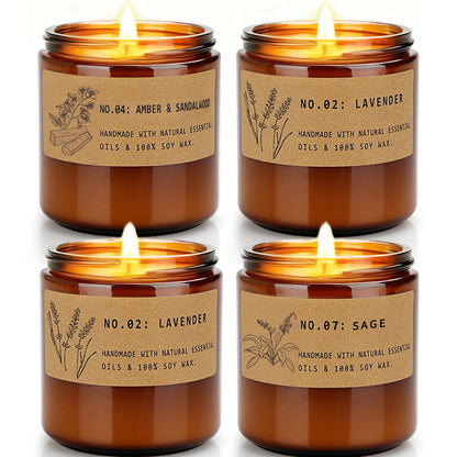 Scented Candles for Women – Large 36 oz Scented Candle Gift Set for Birthday Valentine's Day, Natural Soy Wax Amber Jar Candles with Lavender & Sage, 4-Pack Aromatherapy Set