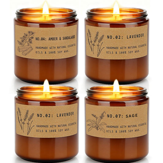Scented Candles for Women – Large 36 oz Scented Candle Gift Set for Birthday Valentine's Day, Natural Soy Wax Amber Jar Candles with Lavender & Sage, 4-Pack Aromatherapy Set